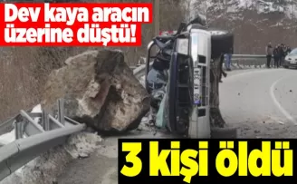Dev kaya aracın üzerine düştü! Çok sayıda ölü var
