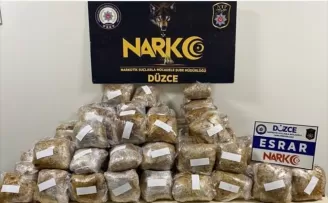 Düzce'de kargo aracındaki valizlerde 65 kilogram esrar ele geçirildi