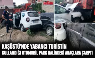 Kaşüstü’nde Arap Turistin Kullandığı Otomobil Park Halindeki Araçlara Çarptı