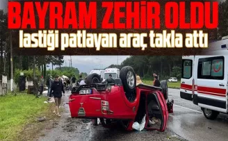 Samsun’da lastiği patlayan araç takla attı