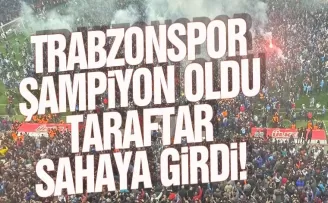 Trabzonspor taraftarı şampiyonluğu sahaya girerek kutladı!