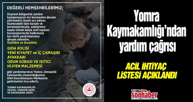 Acil ihtiyaç listesi açıklandı...