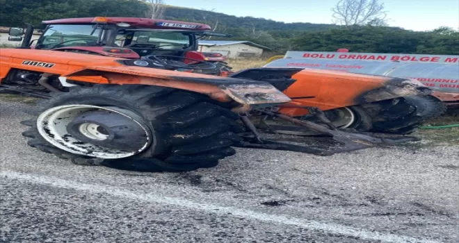 Bolu’da saman balyaları yüklü traktörde çıkan yangın söndürüldü