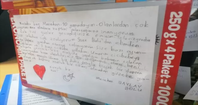Bolu’da yardım kolilerinden çıkan duygusal notlar depremzedelere moral oluyor