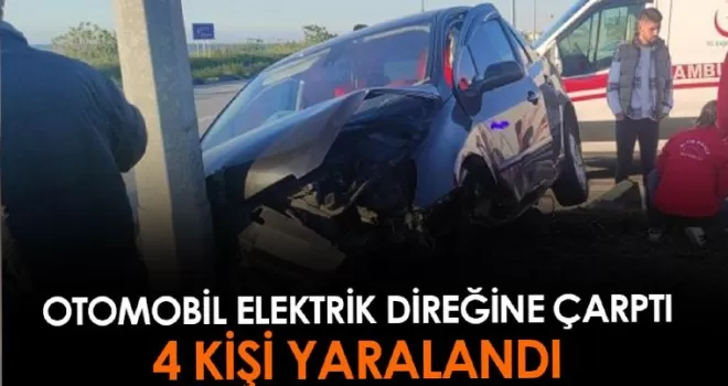 Giresun’da otomobil elektrik direğine çarptı! 4 yaralı