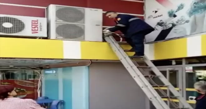 Karabük'te klima ile duvar arasında sıkışan kedi kurtarıldı