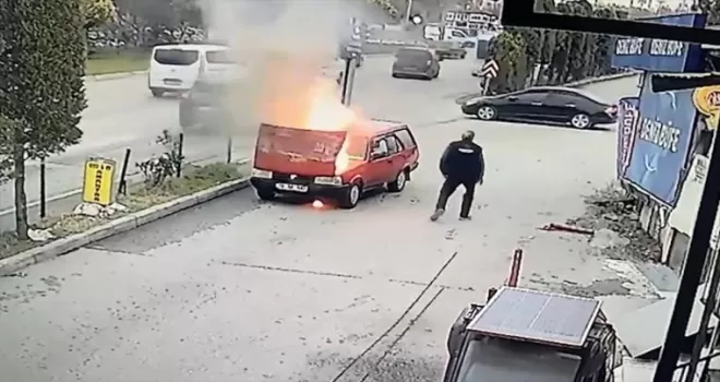 Karabük’te  seyir halindeki otomobil yandı