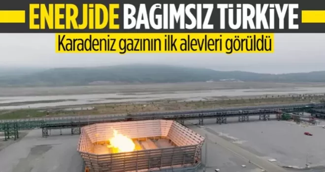 Karaya ulaşan Karadeniz gazının ilk alevleri geceyi aydınlattı