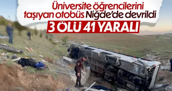 Niğde'de öğrencileri taşıyan otobüs devrildi