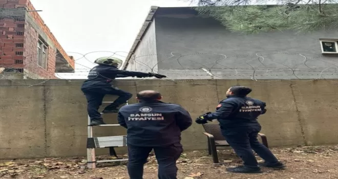 Samsun’da askeri alanda tellere takılan kediyi itfaiye ekipleri kurtardı