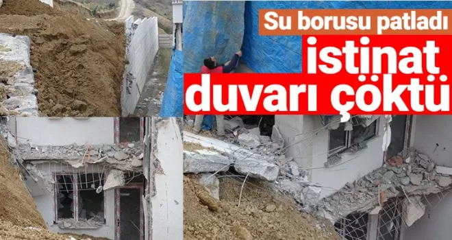 Su borusu patladı... İstinat duvarı çöktü...