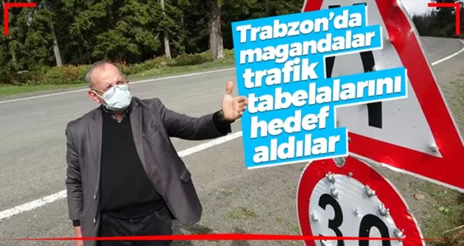 Trabzon'da magandalar trafik tabelalarını hedef aldılar