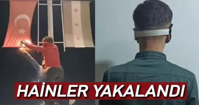 Türk bayrağını yakmaya çalışan hainler yakalandı