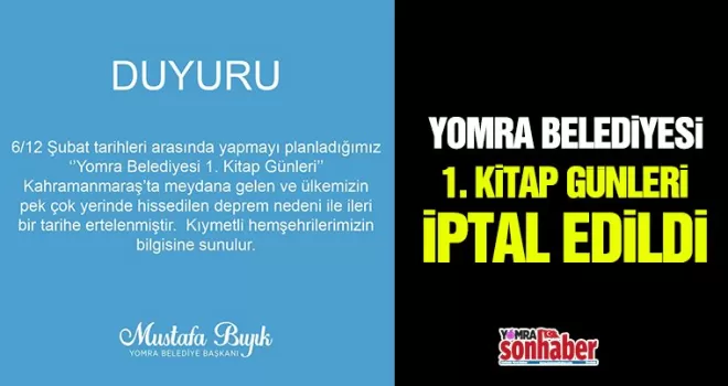 Yomra Belediyesi  1. Kitap Günleri iptal edildi