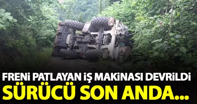 Yomra'da iş makinası devrildi faciadan dönüldü